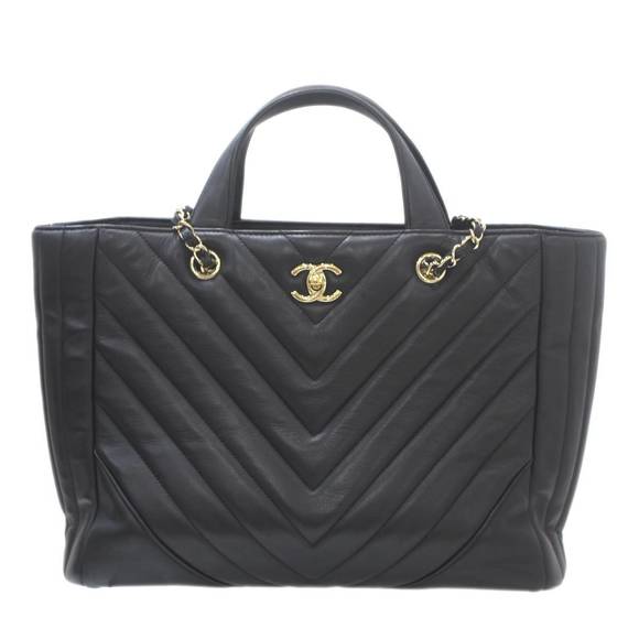 Chanel Bag Tote Black V 2WAY Stitch - Picture 1 of 10